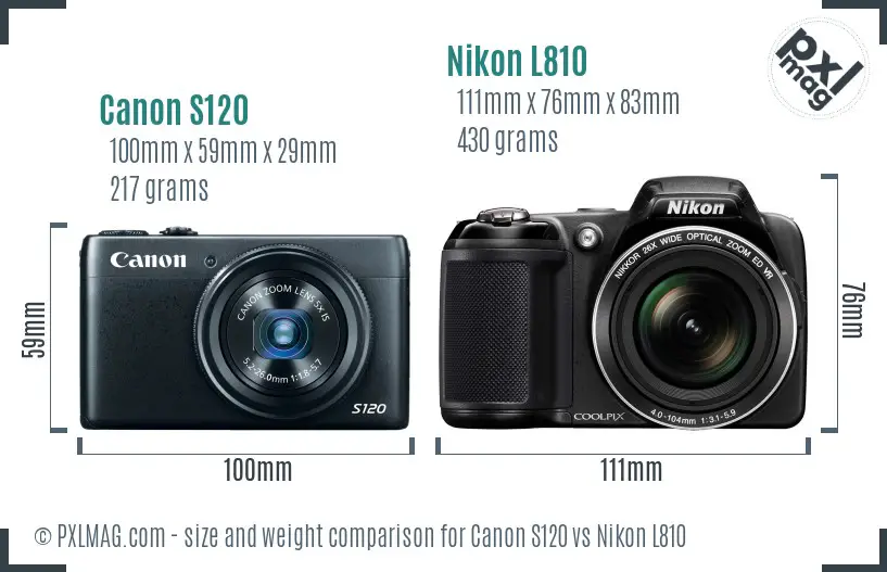 Canon S120 vs Nikon L810 size comparison