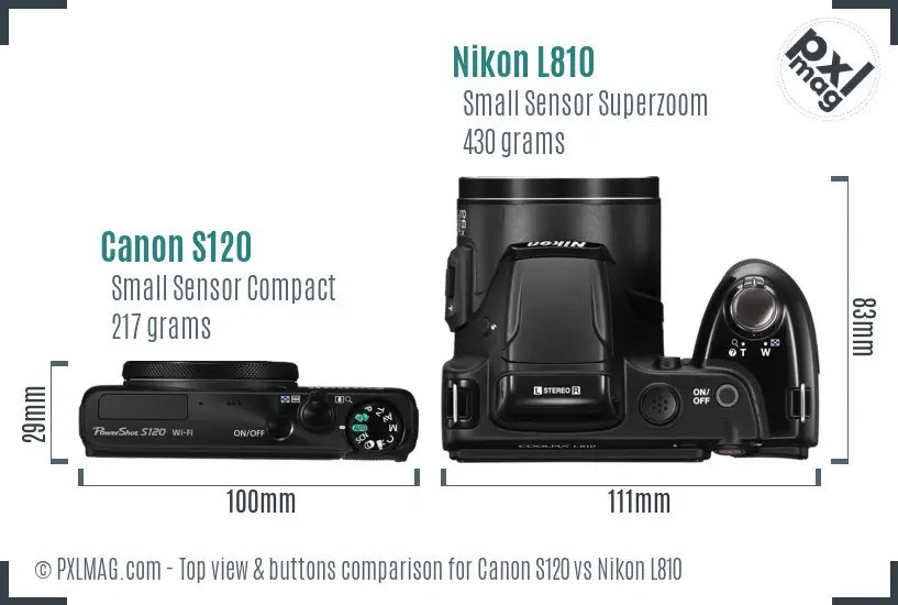 Canon S120 vs Nikon L810 top view buttons comparison