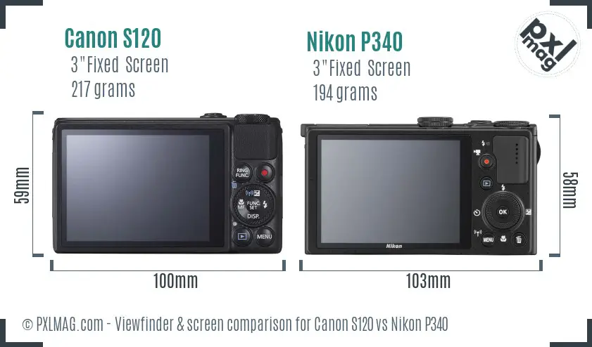 Canon S120 vs Nikon P340 Screen and Viewfinder comparison