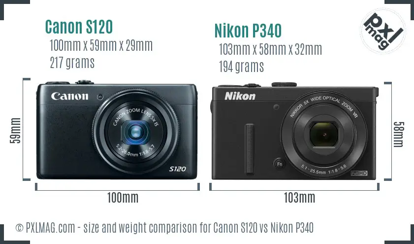 Canon S120 vs Nikon P340 size comparison