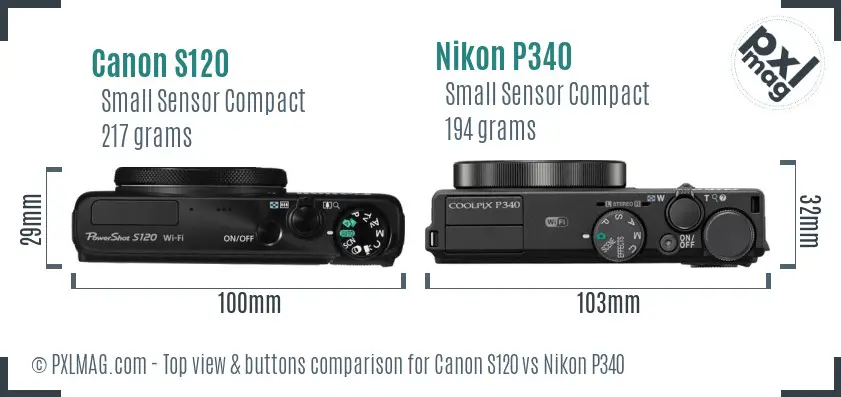 Canon S120 vs Nikon P340 top view buttons comparison