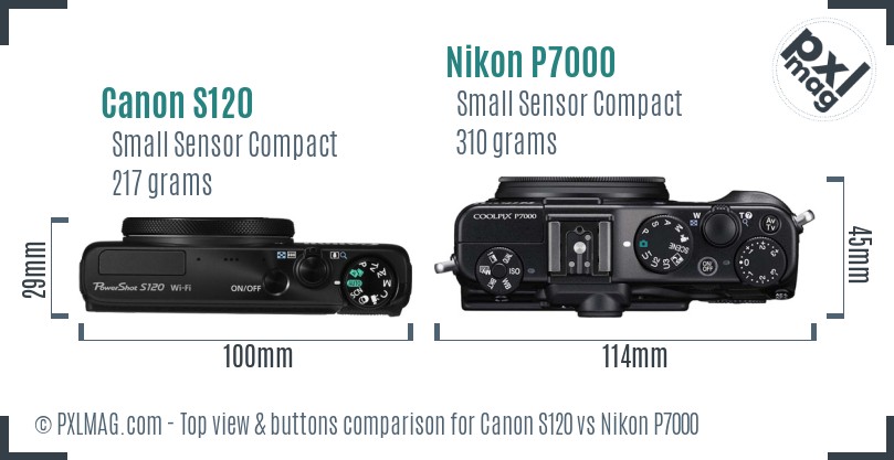 Canon S120 vs Nikon P7000 top view buttons comparison