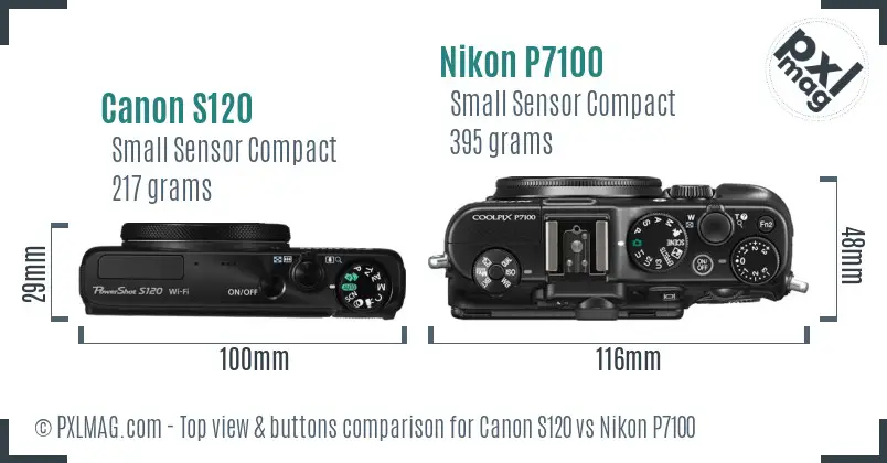 Canon S120 vs Nikon P7100 top view buttons comparison