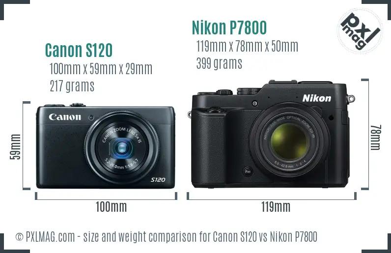 Canon S120 vs Nikon P7800 size comparison