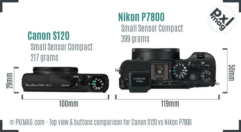 Canon S120 vs Nikon P7800 top view buttons comparison
