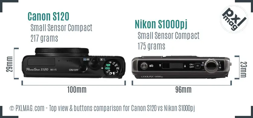 Canon S120 vs Nikon S1000pj top view buttons comparison Canon S120 vs Nikon S1000pj top view buttons comparison