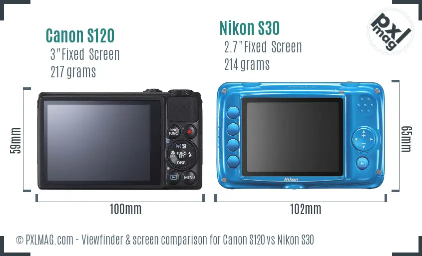 Canon S120 vs Nikon S30 Screen and Viewfinder comparison