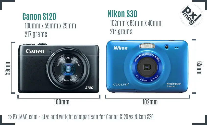 Canon S120 vs Nikon S30 size comparison