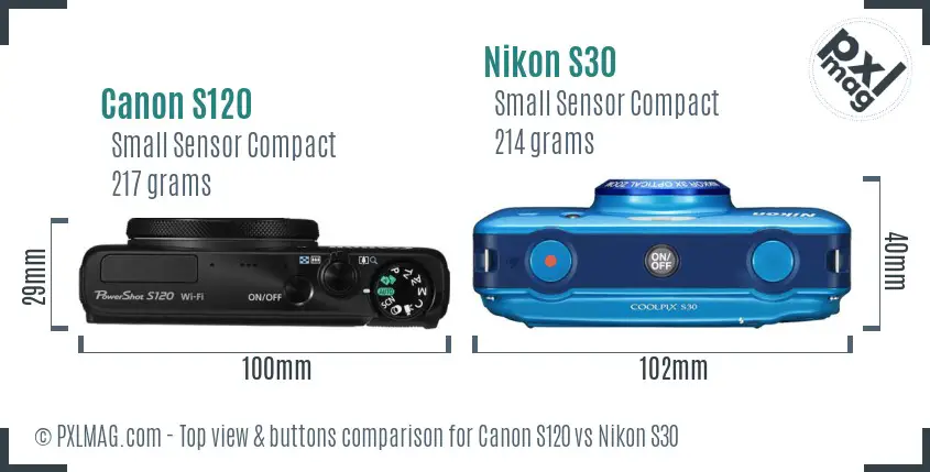 Canon S120 vs Nikon S30 top view buttons comparison