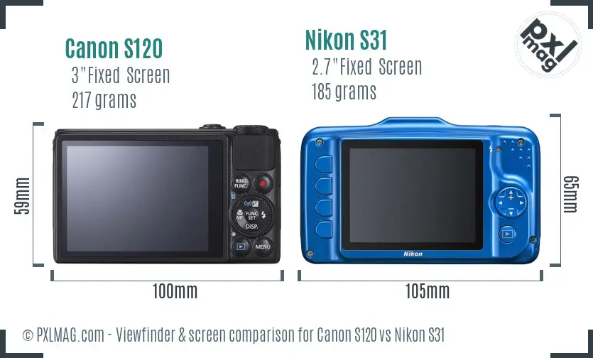 Canon S120 vs Nikon S31 Screen and Viewfinder comparison