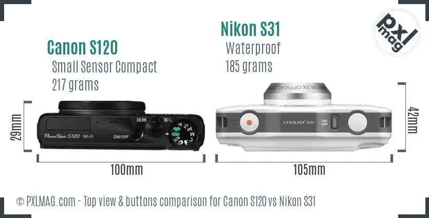 Canon S120 vs Nikon S31 top view buttons comparison
