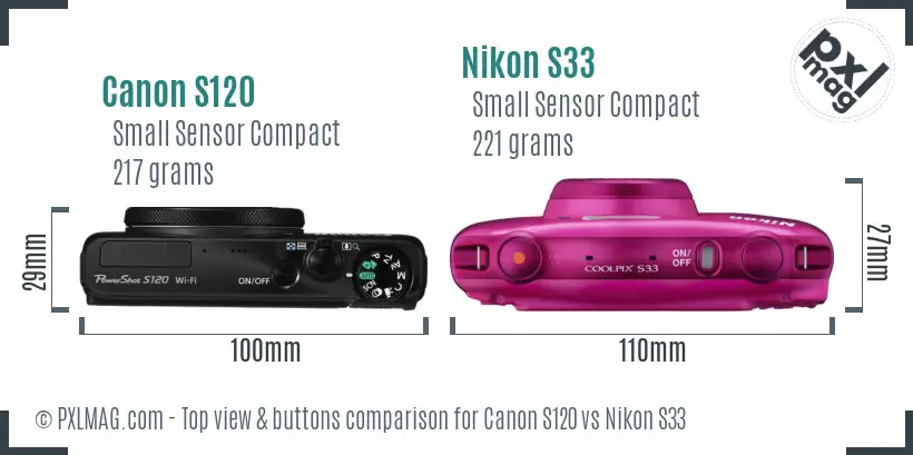 Canon S120 vs Nikon S33 top view buttons comparison Canon S120 vs Nikon S33 top view buttons comparison