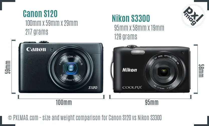 Canon S120 vs Nikon S3300 size comparison