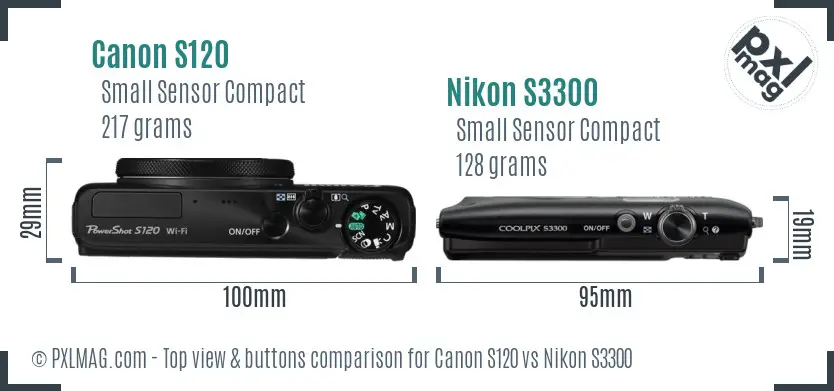 Canon S120 vs Nikon S3300 top view buttons comparison