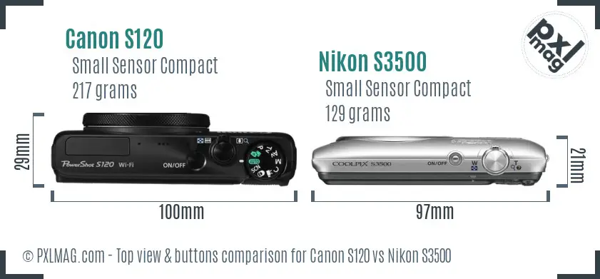 Canon S120 vs Nikon S3500 top view buttons comparison Canon S120 vs Nikon S3500 top view buttons comparison