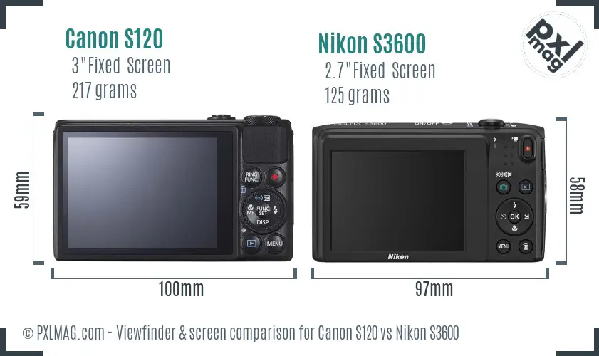 Canon S120 vs Nikon S3600 Screen and Viewfinder comparison