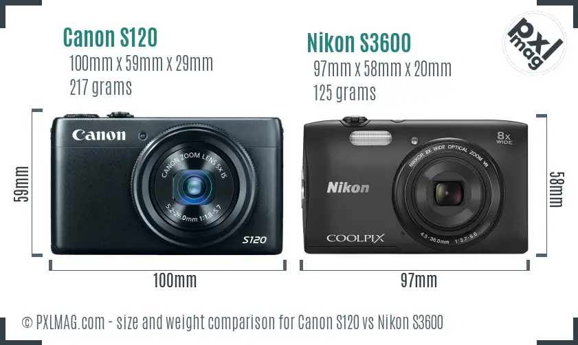 Canon S120 vs Nikon S3600 size comparison