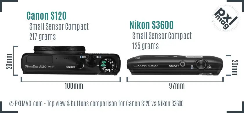 Canon S120 vs Nikon S3600 top view buttons comparison