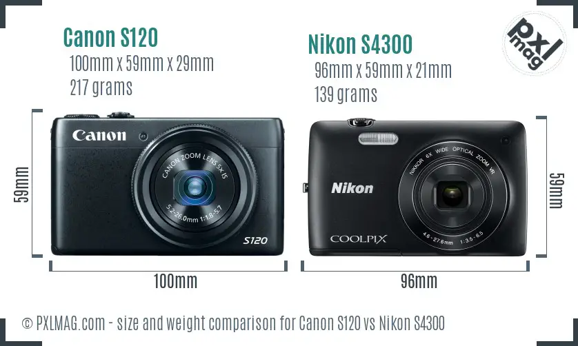 Canon S120 vs Nikon S4300 size comparison