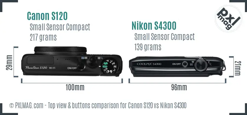 Canon S120 vs Nikon S4300 top view buttons comparison