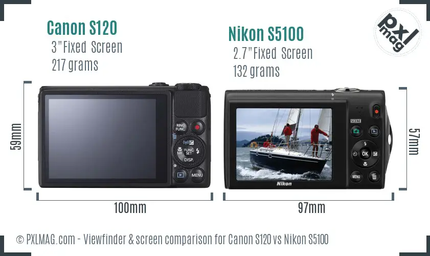 Canon S120 vs Nikon S5100 Screen and Viewfinder comparison