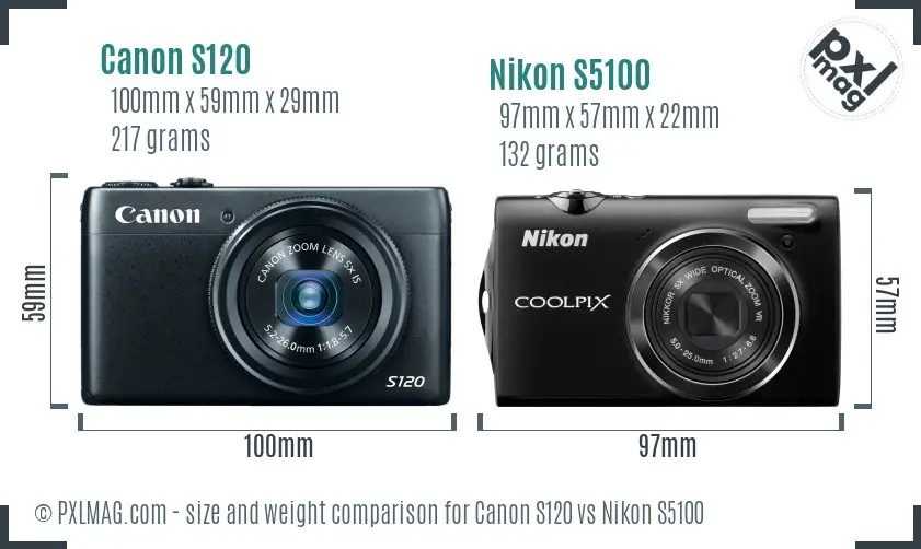 Canon S120 vs Nikon S5100 size comparison
