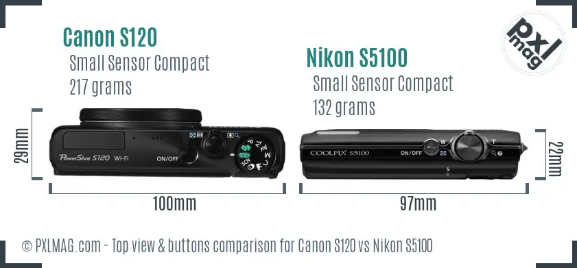 Canon S120 vs Nikon S5100 top view buttons comparison