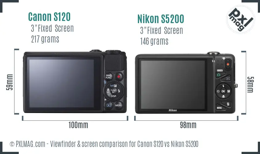 Canon S120 vs Nikon S5200 Screen and Viewfinder comparison