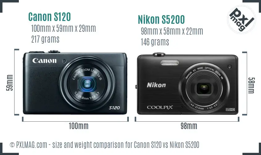 Canon S120 vs Nikon S5200 size comparison