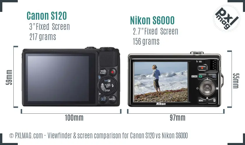 Canon S120 vs Nikon S6000 Screen and Viewfinder comparison