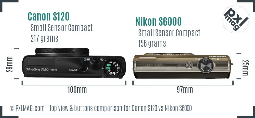 Canon S120 vs Nikon S6000 top view buttons comparison