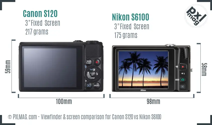 Canon S120 vs Nikon S6100 Screen and Viewfinder comparison