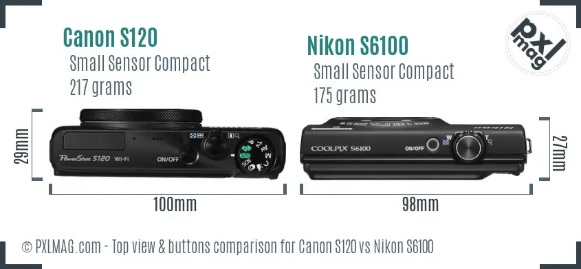 Canon S120 vs Nikon S6100 top view buttons comparison