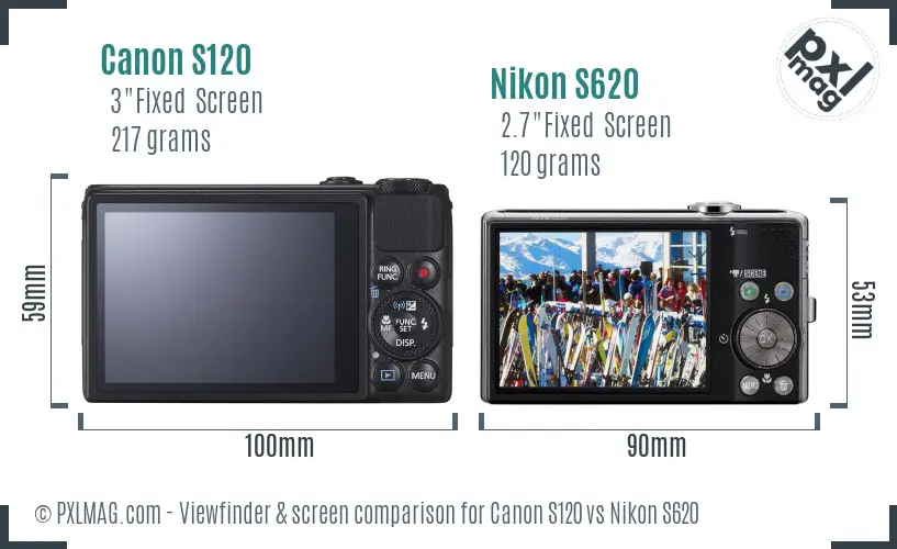 Canon S120 vs Nikon S620 Screen and Viewfinder comparison