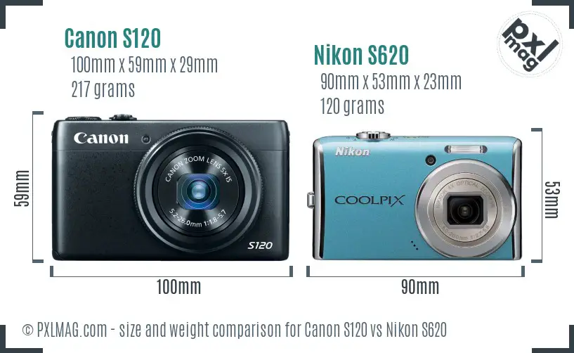 Canon S120 vs Nikon S620 size comparison