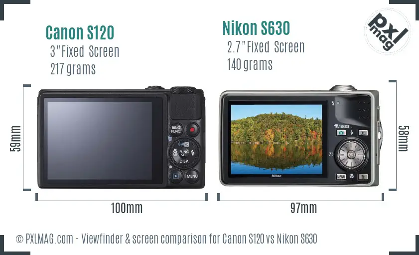 Canon S120 vs Nikon S630 Screen and Viewfinder comparison