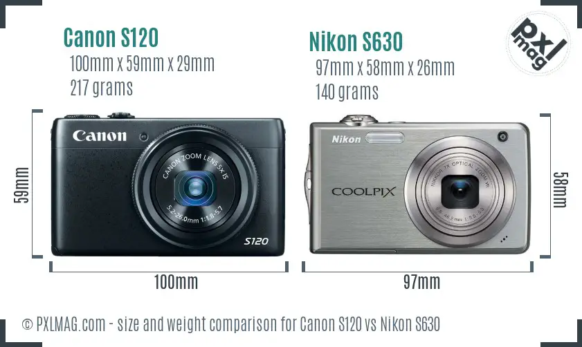 Canon S120 vs Nikon S630 size comparison