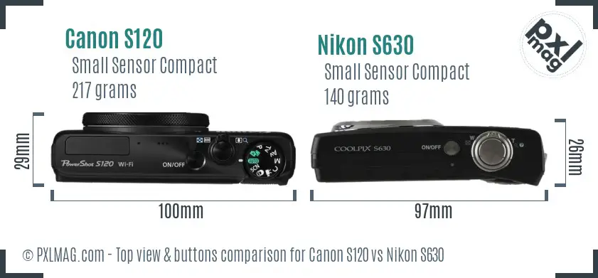 Canon S120 vs Nikon S630 top view buttons comparison