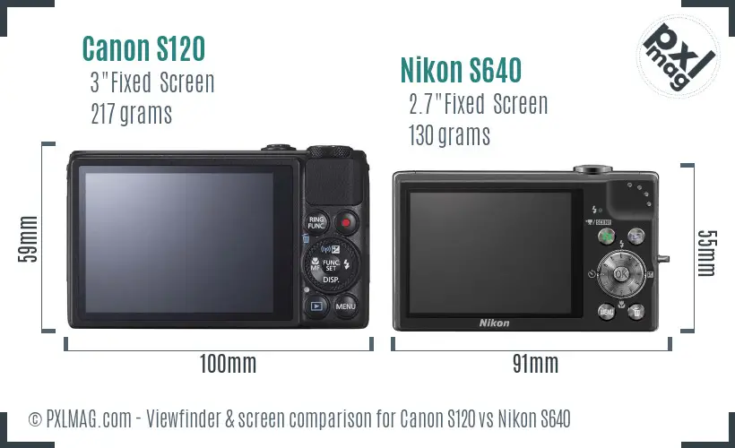 Canon S120 vs Nikon S640 Screen and Viewfinder comparison