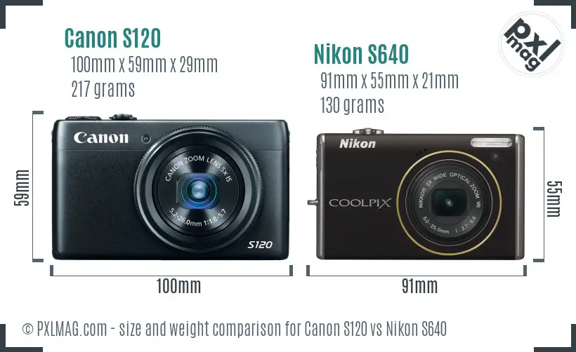 Canon S120 vs Nikon S640 size comparison