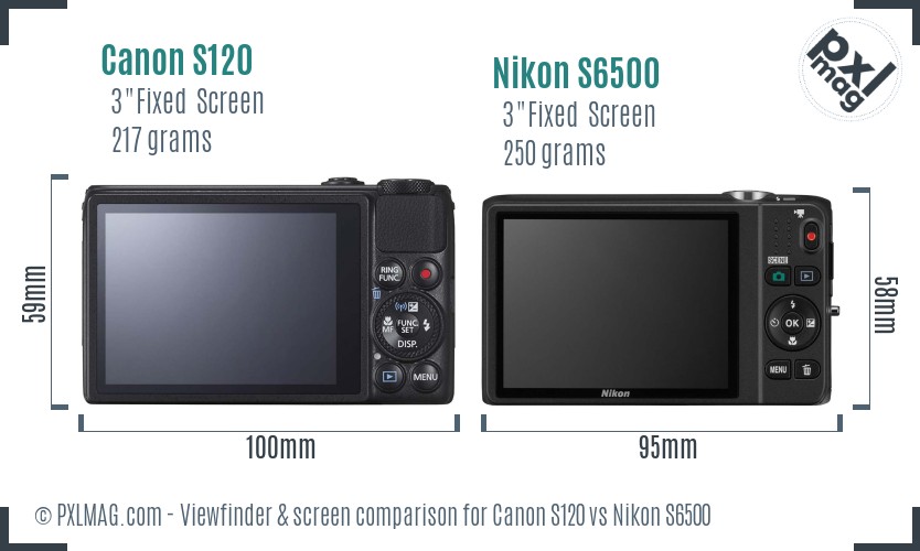 Canon S120 vs Nikon S6500 Screen and Viewfinder comparison