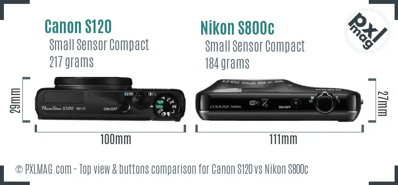 Canon S120 vs Nikon S800c top view buttons comparison Canon S120 vs Nikon S800c top view buttons comparison
