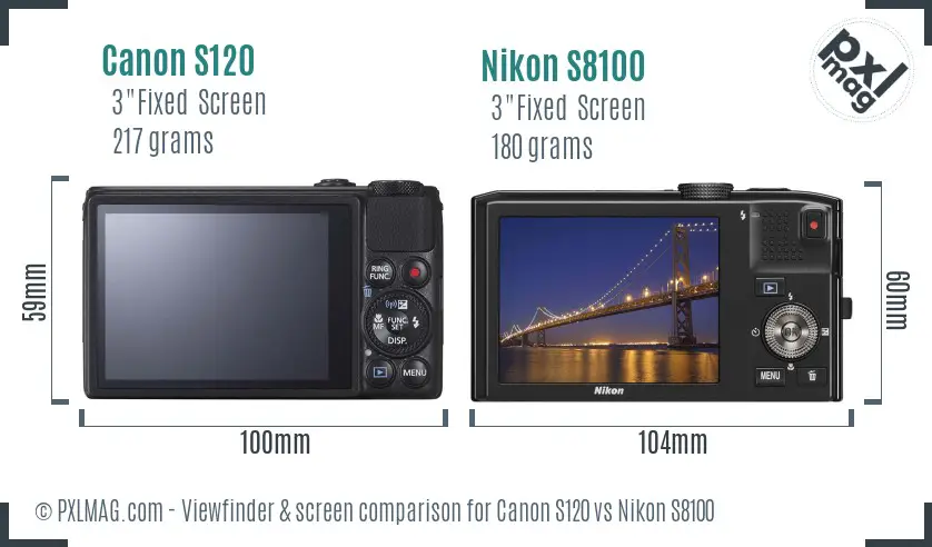 Canon S120 vs Nikon S8100 Screen and Viewfinder comparison