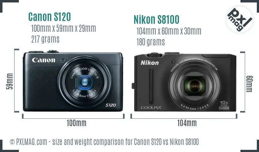 Canon S120 vs Nikon S8100 size comparison