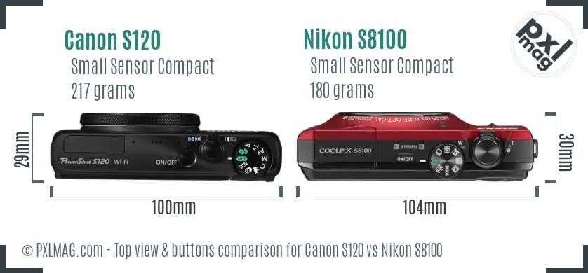 Canon S120 vs Nikon S8100 top view buttons comparison