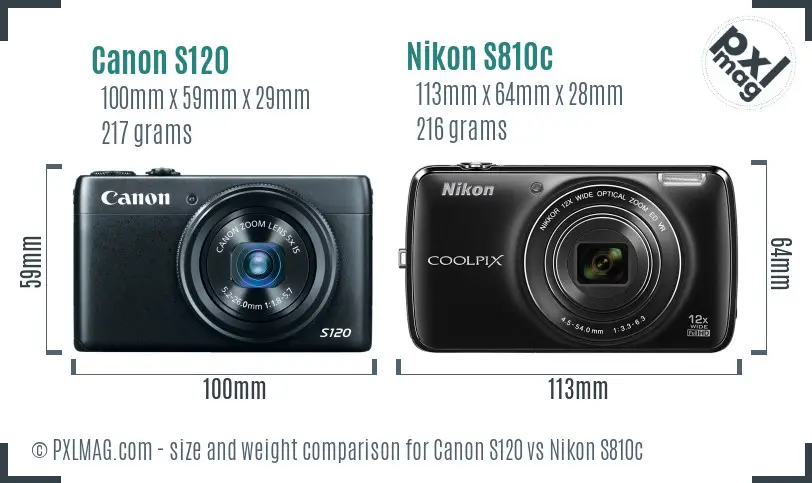 Canon S120 vs Nikon S810c size comparison