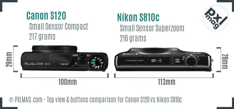 Canon S120 vs Nikon S810c top view buttons comparison