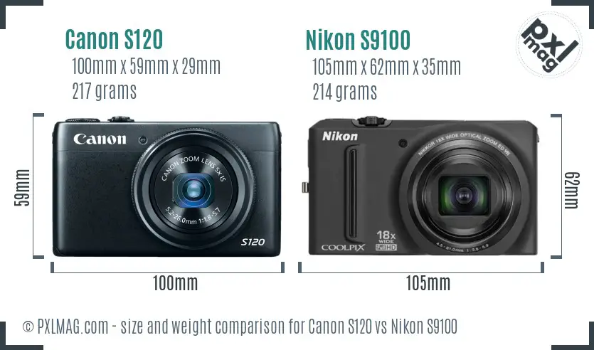 Canon S120 vs Nikon S9100 size comparison