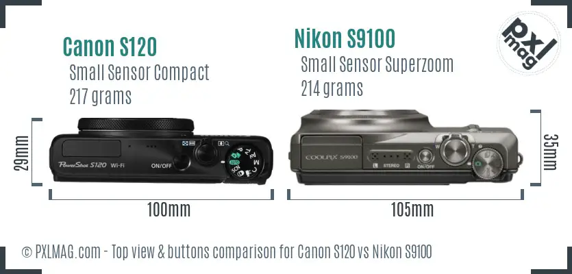 Canon S120 vs Nikon S9100 top view buttons comparison