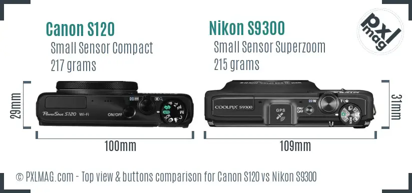 Canon S120 vs Nikon S9300 top view buttons comparison Canon S120 vs Nikon S9300 top view buttons comparison